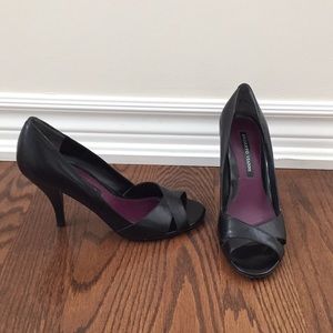 Roberto Vianni Black Leather Peeptoe Heels - 7.5